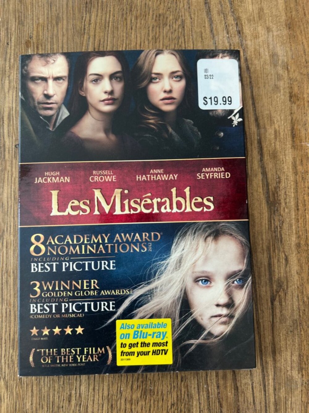 Les Miserables 2012 Movie Blu-Ray Hugh Jackman Russell Crowe NEW Sealed